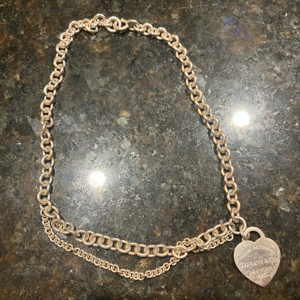 Tiffany & Co. Silver Double-Chain Heart Necklace